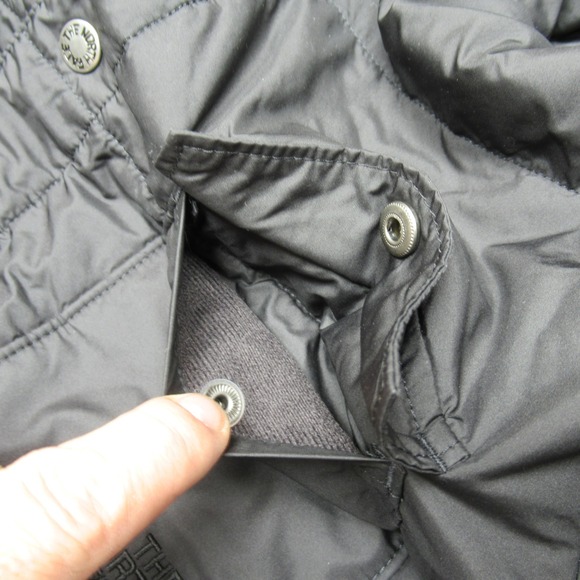 North Face Jacket Mens Medium Black Quilted Snap Front Hooded Insulated Puffer - Picture 10 of 14